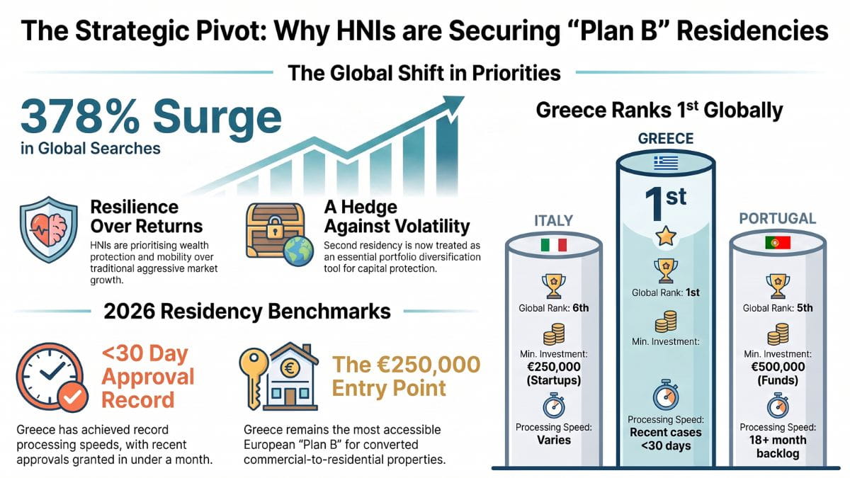 High-net-worth individuals reviewing international search trend data and residency by investment options on a screen